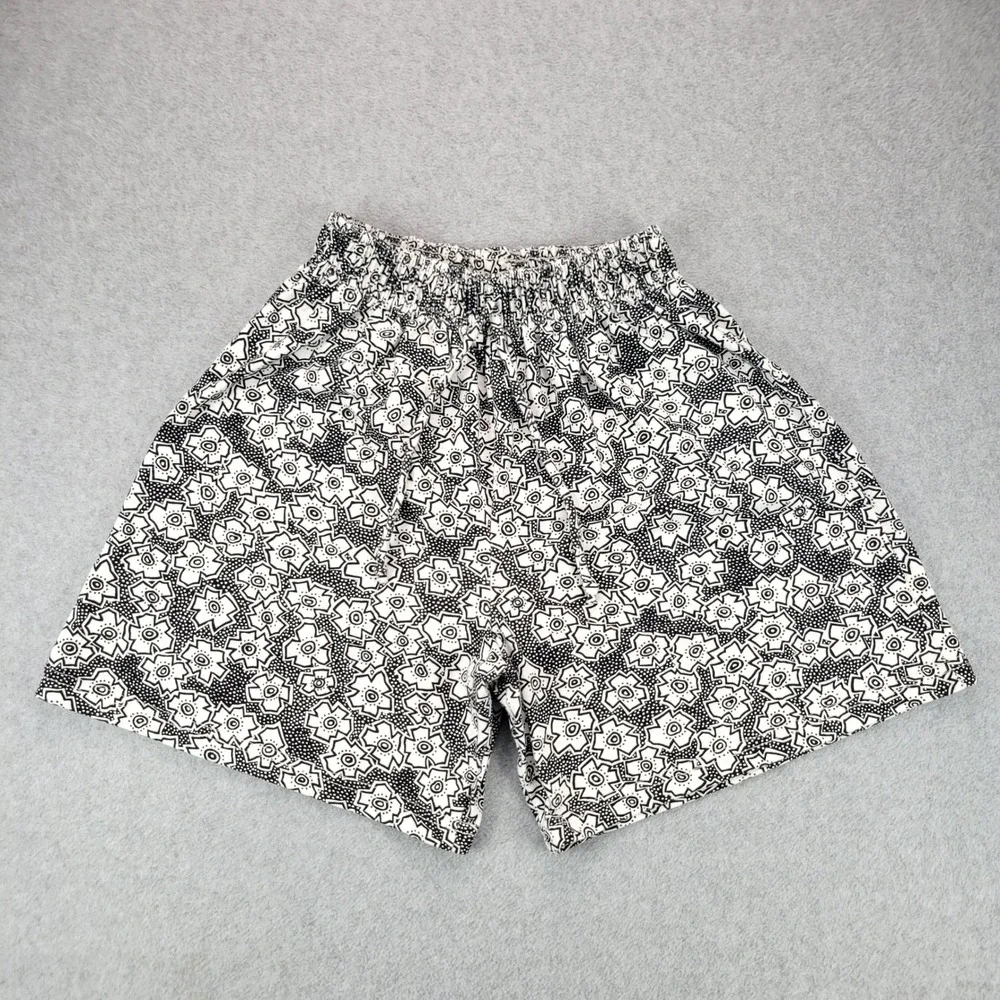 Hang Ten Geometric Floral Shorts Women Large Black White Vintage Elastic Waist - Picture 1 of 11